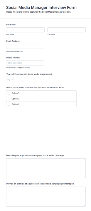 Social Media Manager Interview Form Template