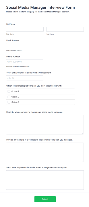 Social Media Manager Interview Form Template