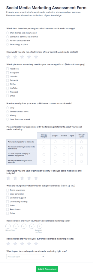 Social Media Marketing Assessment Survey Form Template