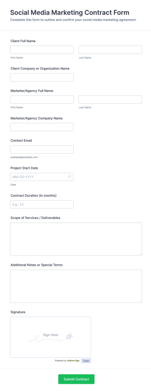 Social Media Marketing Contract Form Template