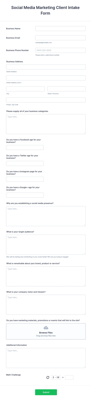 Social Media Marketing Client Intake Form Template