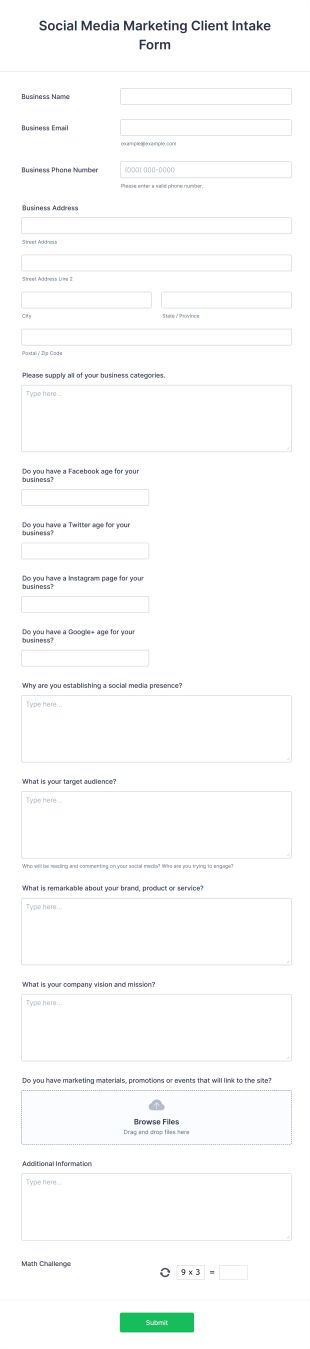 Social Media Marketing Client Intake Form Template
