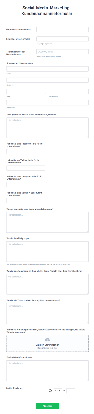 Social Media Marketing Kundenaufnahmeformular