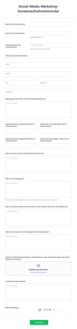 Social Media Marketing Kundenaufnahmeformular Form Template