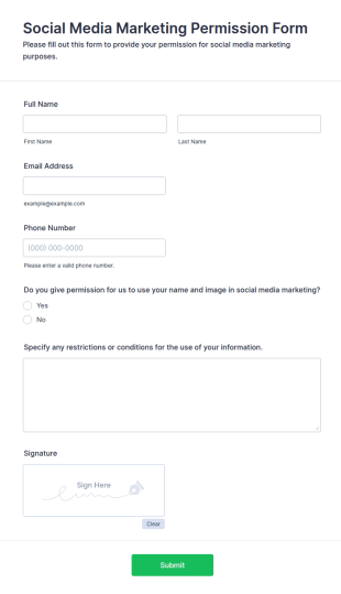 Social Media Marketing Permission Form Template