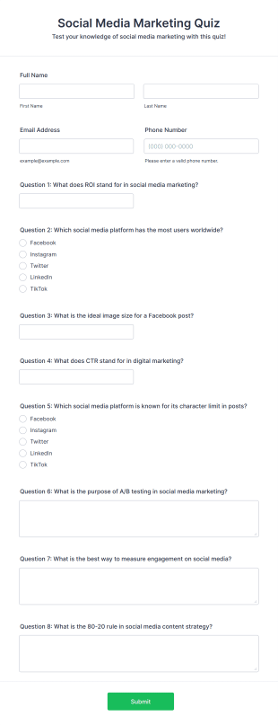 Social Media Marketing Quiz Form Template