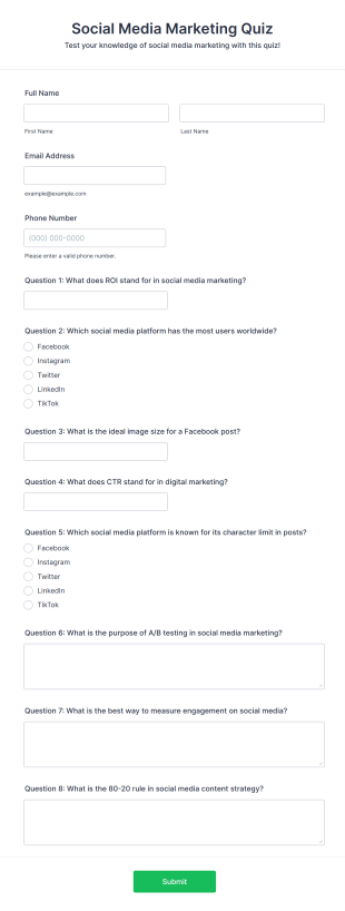 Social Media Marketing Quiz Form Template