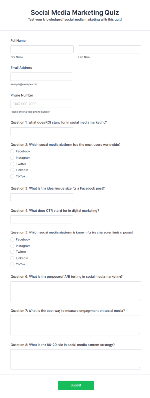 Social Media Marketing Quiz Form Template