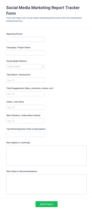 Social Media Marketing Report Tracker Form Template