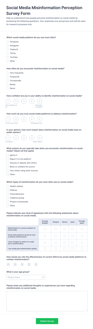 Social Media Misinformation Perception Survey Form Template