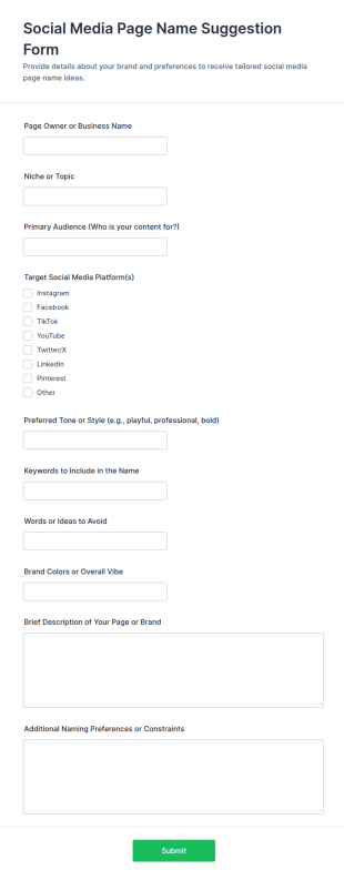 Social Media Page Name Suggestion Form Template