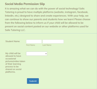 Social Media Permission Slip Form Template