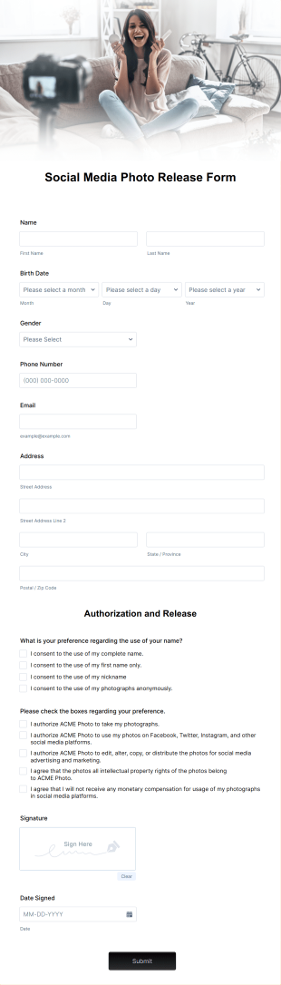 Social Media Photo Release Form Template