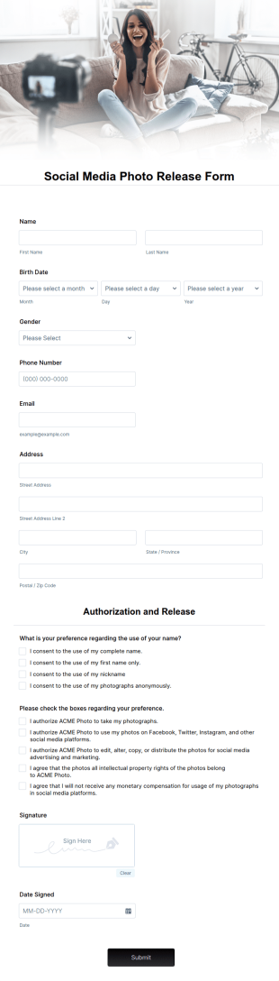Social Media Photo Release Form Template