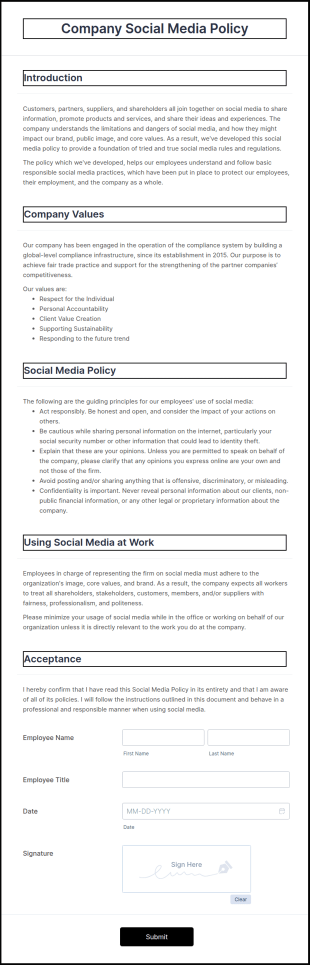 Social Media Policy Acceptance Form Template