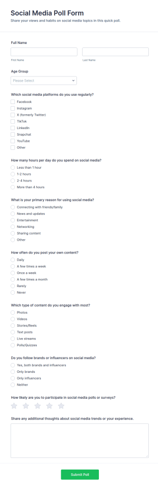 Social Media Poll Form Template