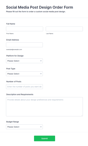 Social Media Post Design Order Form Template
