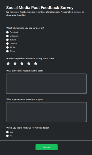 Social Media Post Feedback Survey Form Template