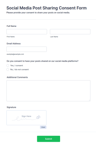 Social Media Post Sharing Consent Form Template