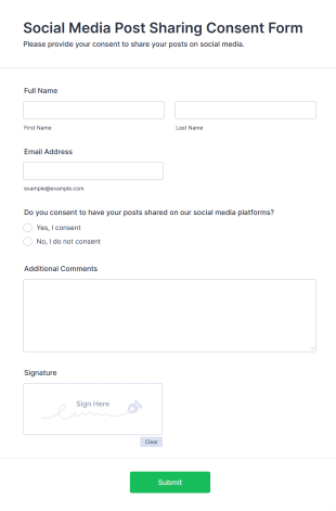 Social Media Post Sharing Consent Form Template