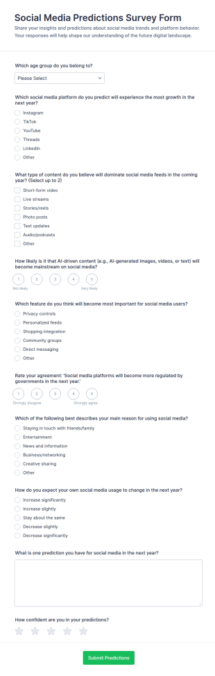Social Media Predictions Survey Form Template