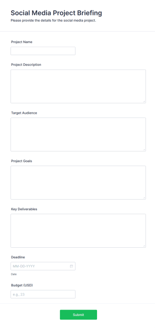 Social Media Project Briefing Form Template
