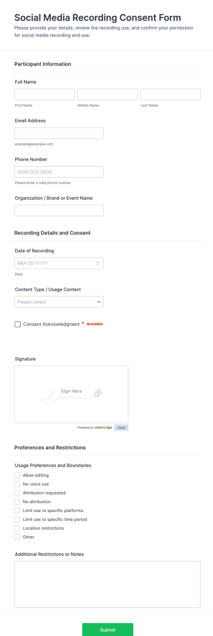 Social Media Recording Consent Form Template