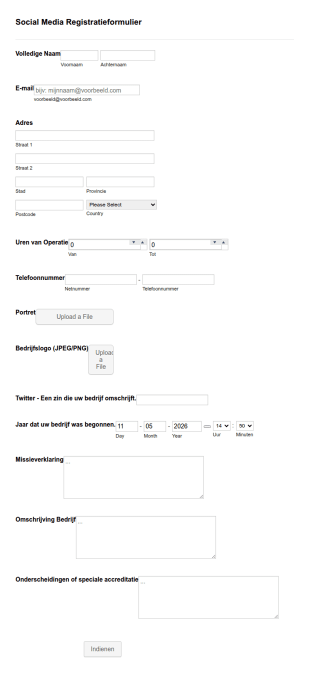 Social Media Registratieformulier