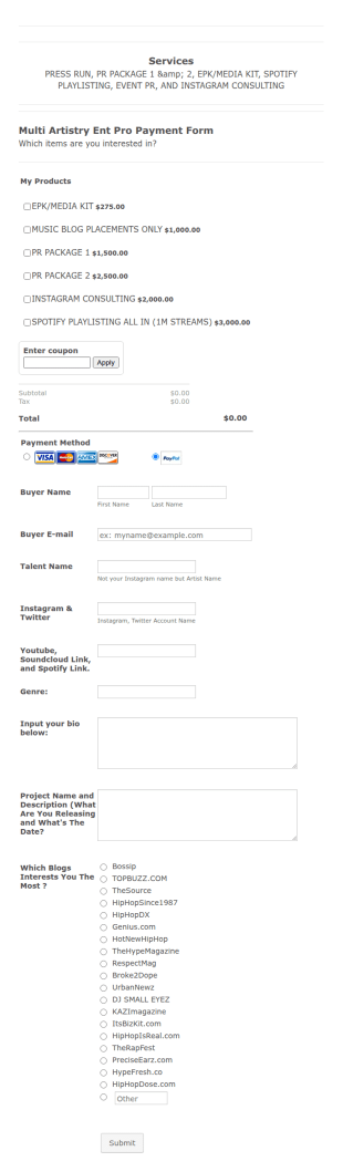 Social Media Service Order Form Template