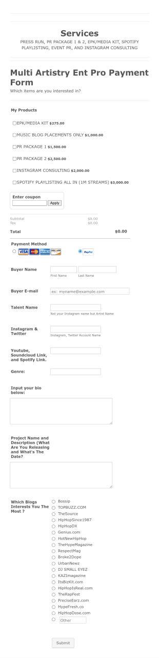 Social Media Service Order Form Template