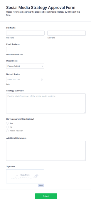 Social Media Strategy Approval Form Template