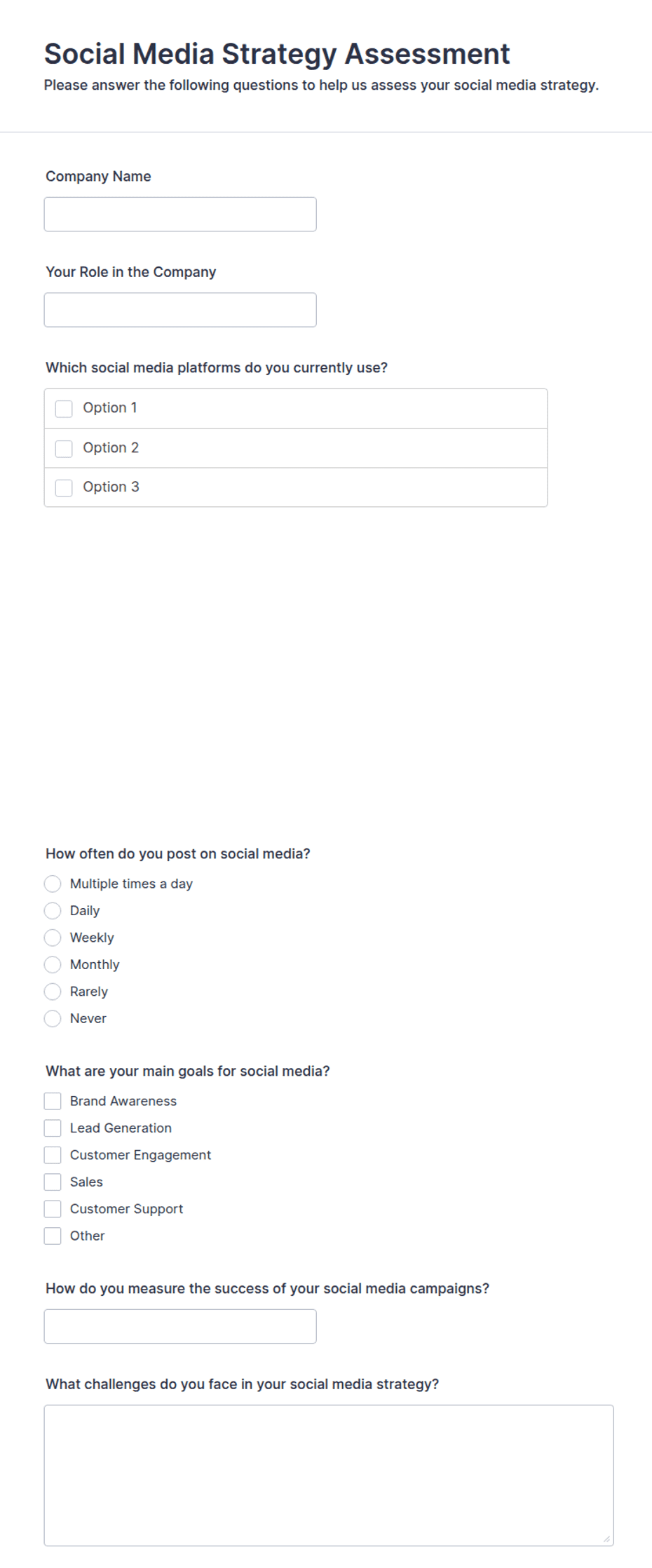 Social Media Strategy Assessment Form Template | Jotform