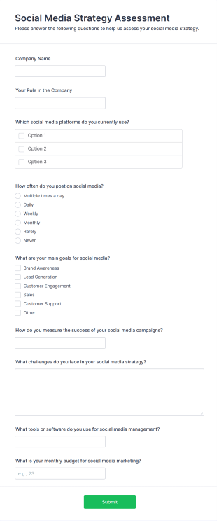 Social Media Strategy Assessment Form Template