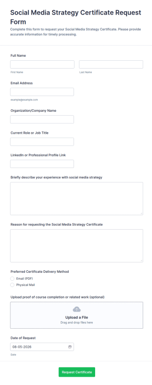 Social Media Strategy Certificate Request Form Template