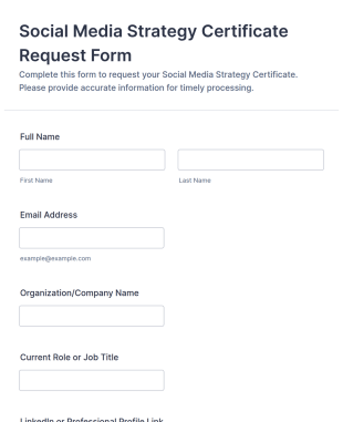 Social Media Strategy Certificate Request Form Template