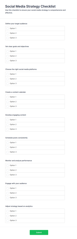 Social Media Strategy Checklist Form Template