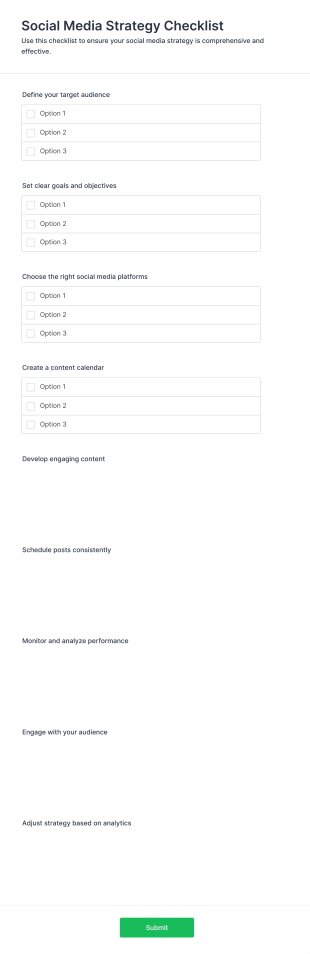 Social Media Strategy Checklist Form Template