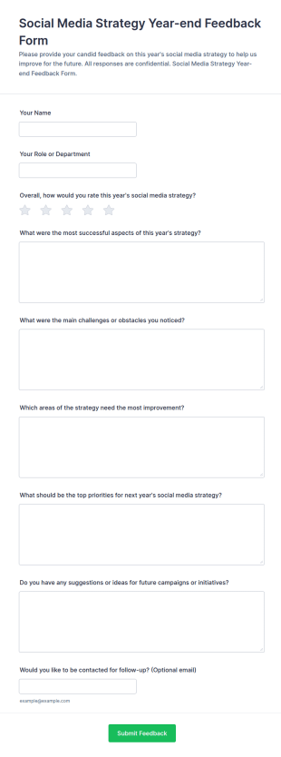 Social Media Strategy Year End Feedback Form Template