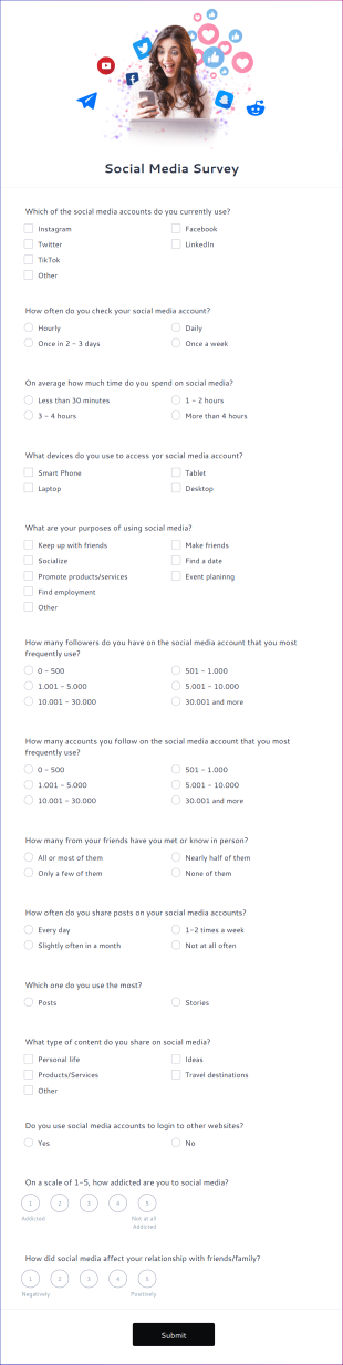 Social Media Survey Form Template