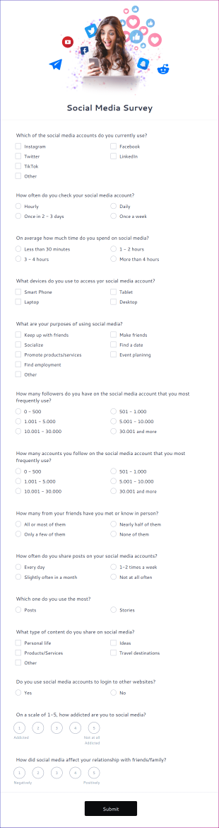 Social Media Survey Form Template