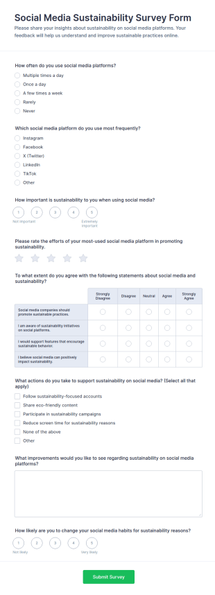 Social Media Sustainability Survey Form Template