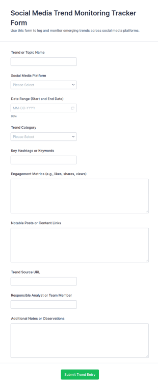 Social Media Trend Monitoring Tracker Form Template