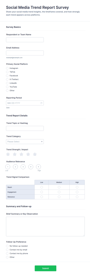 Social Media Trend Report Survey Form Template