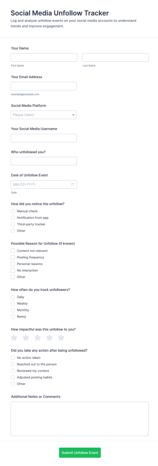 Social Media Unfollow Tracker Form Template