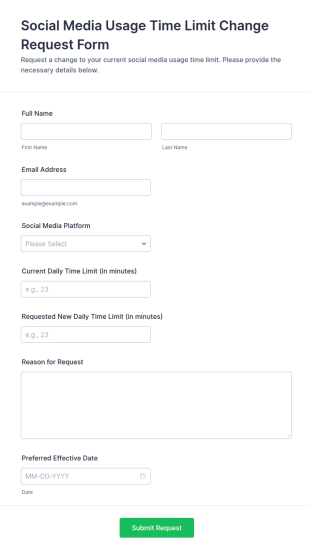 Social Media Usage Time Limit Change Request Form Template