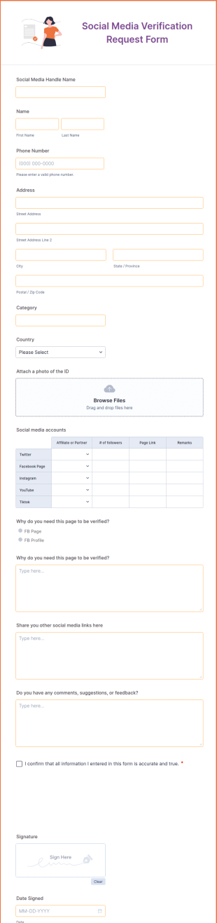 Social Media Verification Request Form Template
