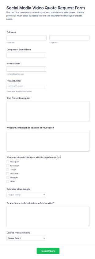 Social Media Video Quote Request Form Template