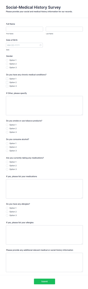Social Medical History Survey Form Template