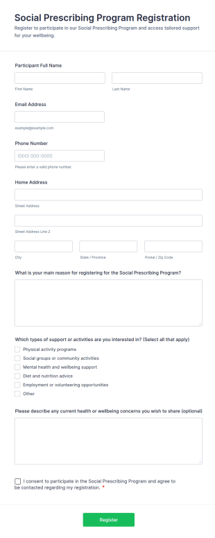 Social Prescribing Program Registration Form Template