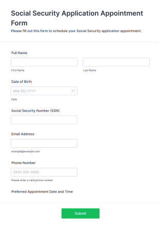 Social Security Application Appointment Form Form Template